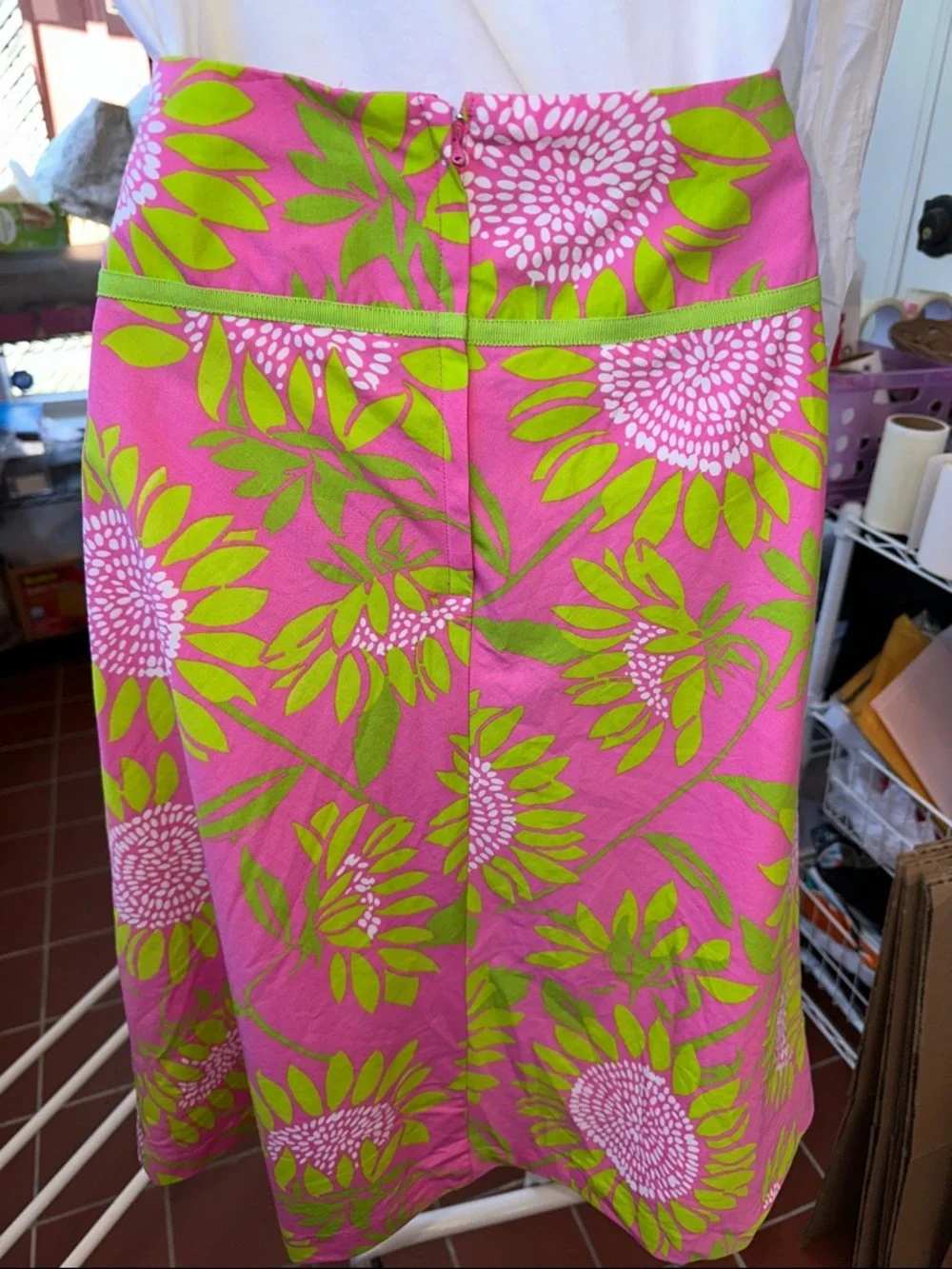 Lilly Pulitzer Bright Pink &‎  Lime Floral Cotton A Line Skirt